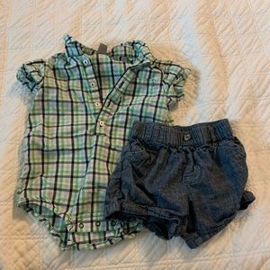 Baby set. Plaid onesie and shorts.